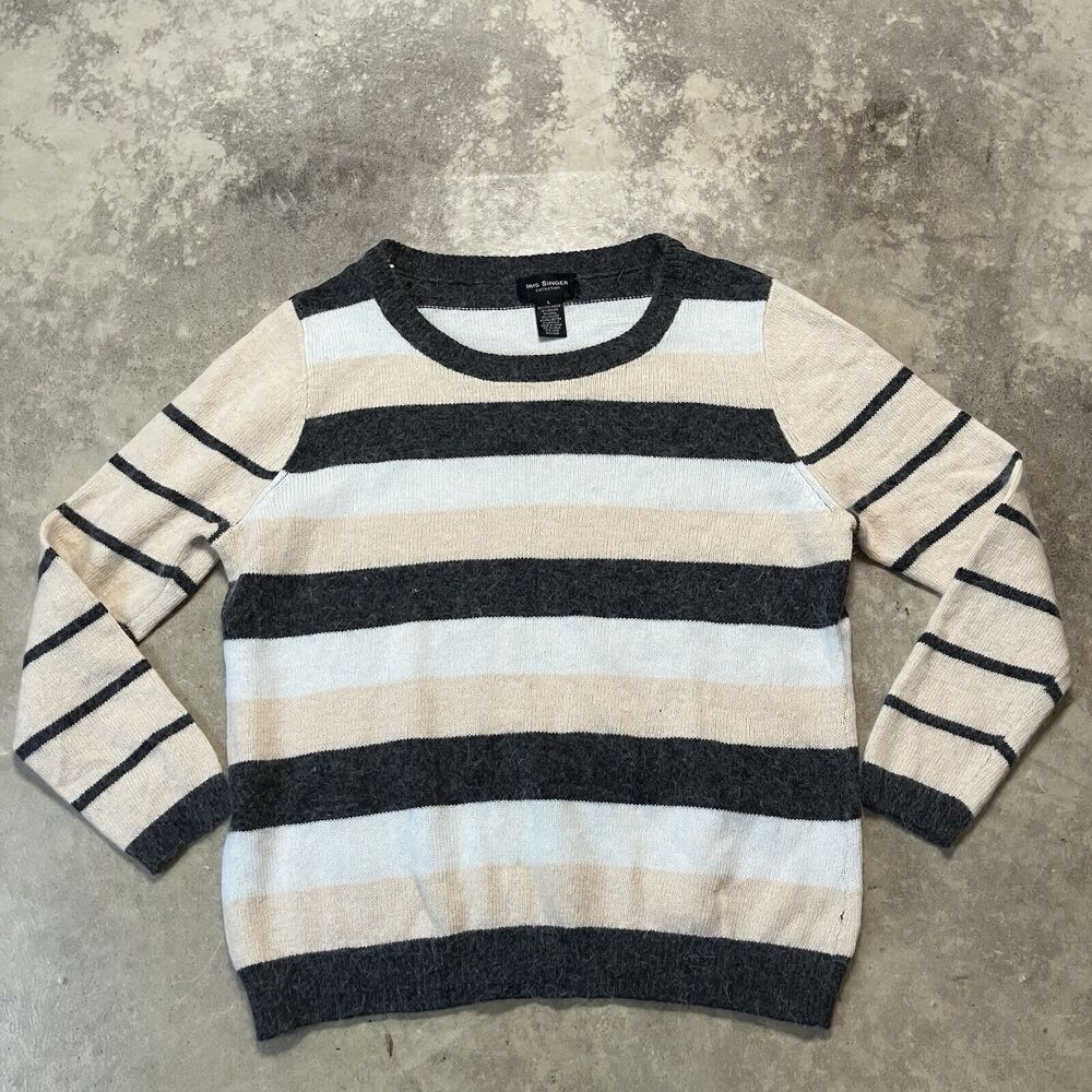 Iris Singer Sweater Womens Large Striped Multicolor Angora Wool Blend‎
